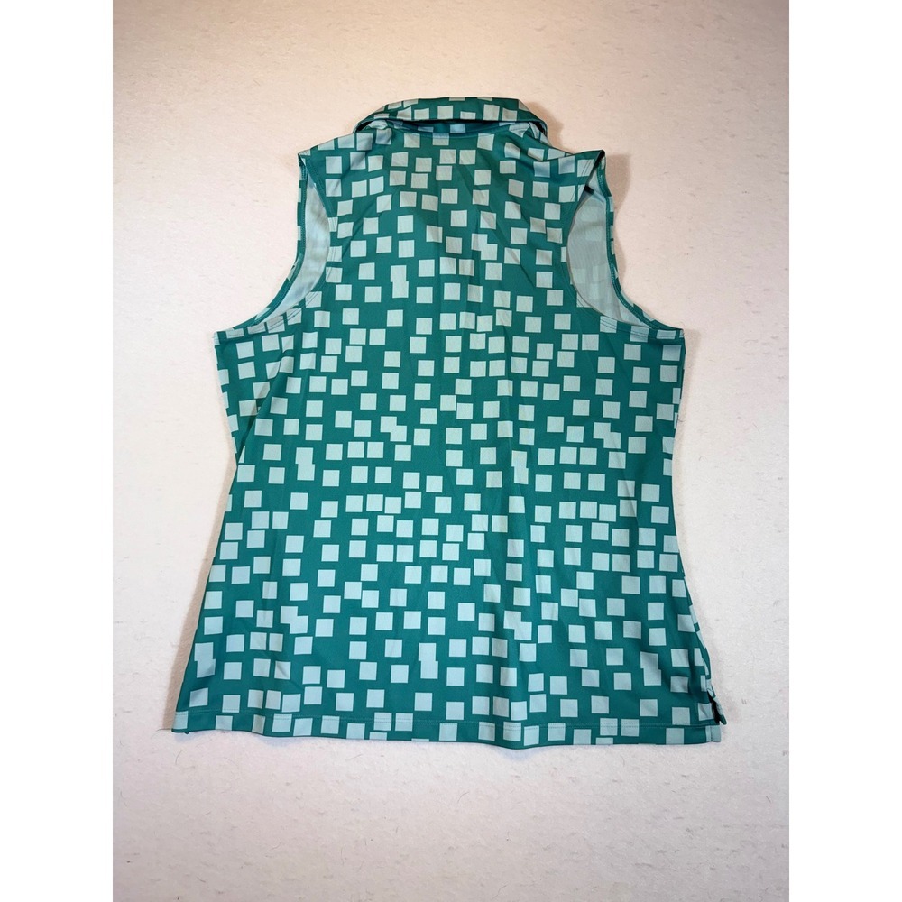 Nike Dri Fit Sleeveless Golf Polo Shirt Women's Large Teal White Squares - Picture 2 of 3